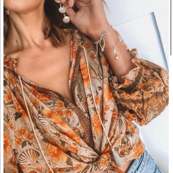 New! Sale 🔥 Boho Floral Print Tassels V Neck Long Sleeve Top - Picture 2 of 7